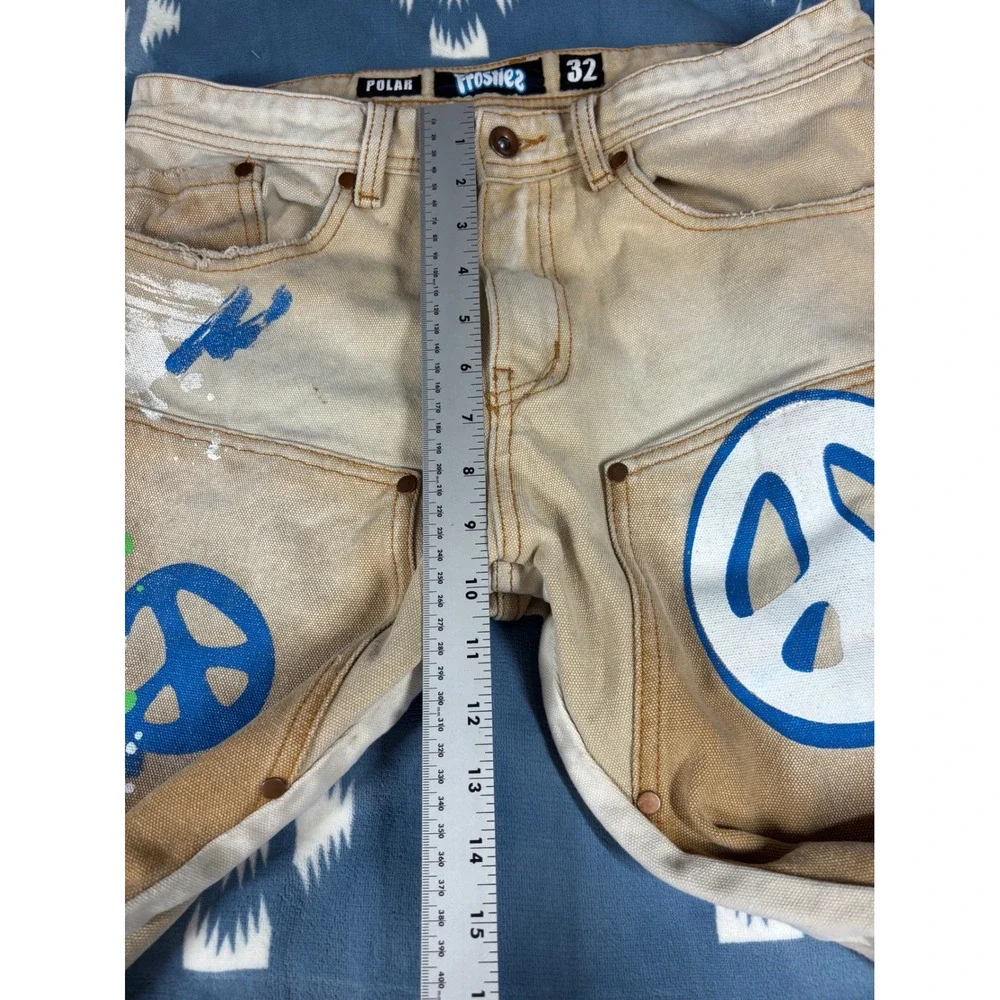 Polar Frostiez Tan Canvas Peace Sign Paint Splatter Double Knee Pants Size 32